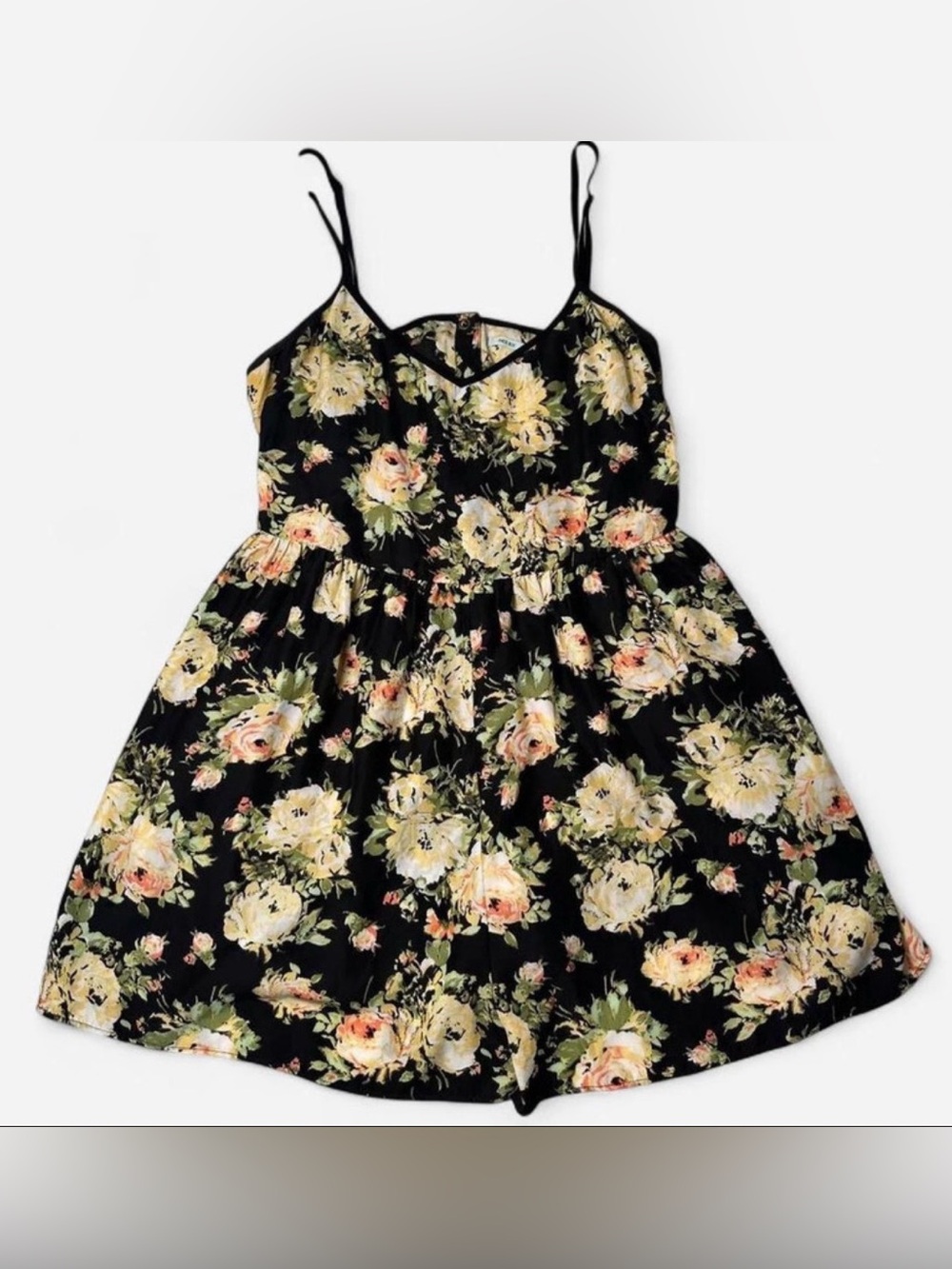 Kimchi Blue Black Romper with Yellow Floral Accents